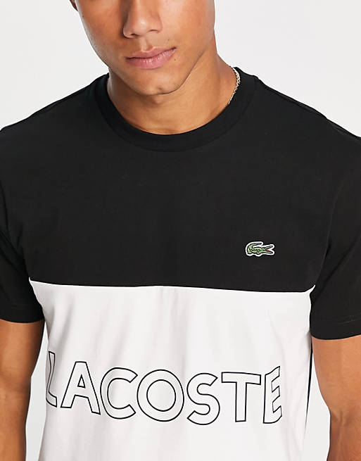 Lacoste heavyweight color block logo t-shirt in black | ASOS