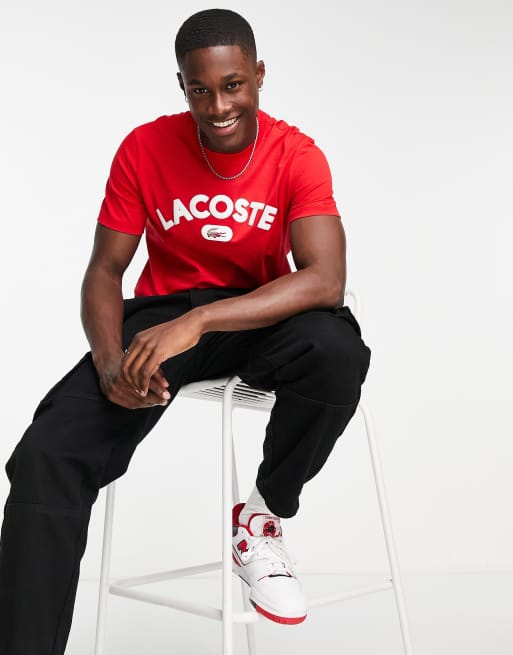 Mens red sale lacoste t shirt