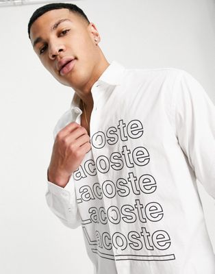 Lacoste – Hemd in Weiß mit Textlogo