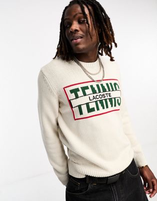 Lacoste heritage graphics jumper in off white-Neutral