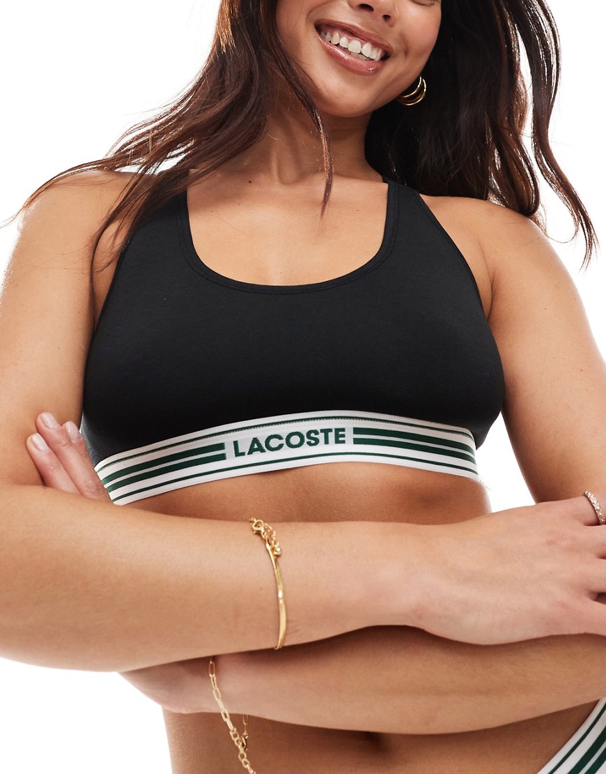Lacoste heritage logo racer back bralet in black