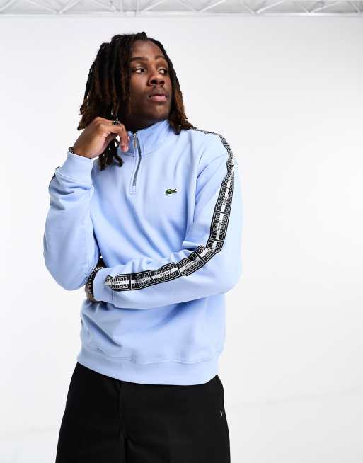 Lacoste Heritage Sweatshirt met logobies en 1 4 rits in lichtblauw
