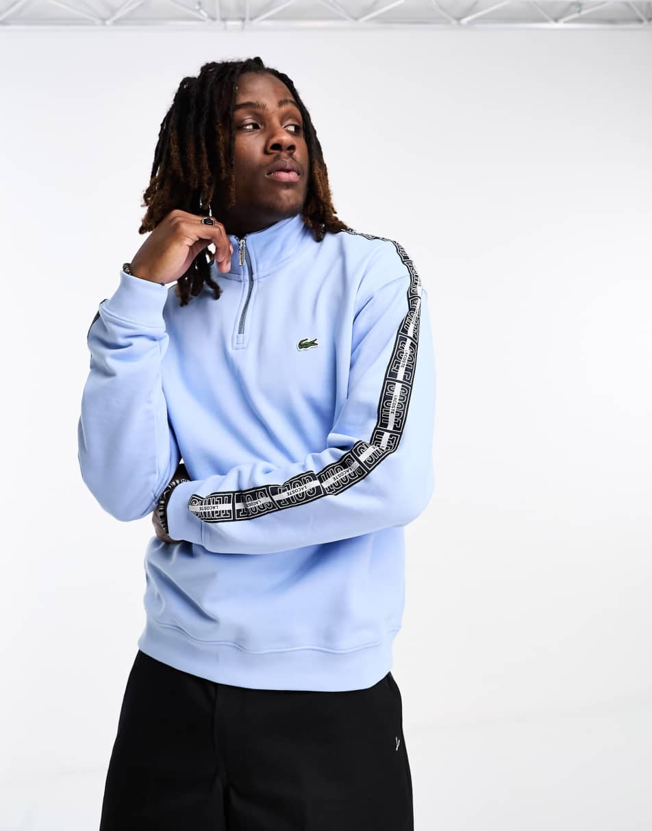 Lacoste heritage tapped logo 1/4 zip sweatshirt in light blue