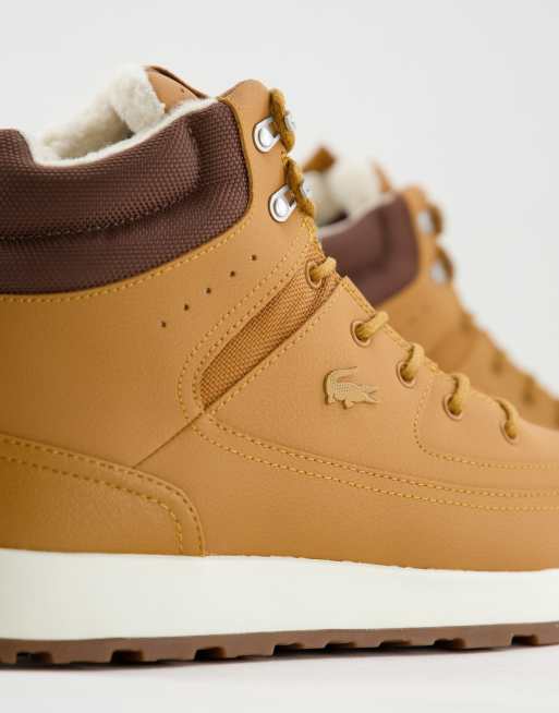 Lacoste hi top urban breaker leather sneakers in tan