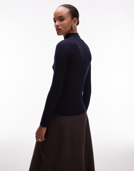 Lacoste high neck merino wool jumper in navy, 4 of 4