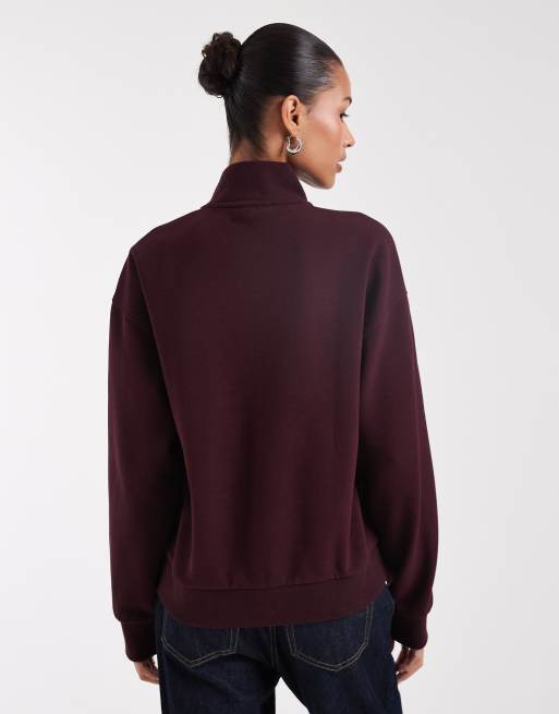 Lacoste high neck quarter zip sweatshirt in burgundy, 4 of 4