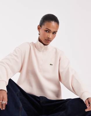 Lacoste High Neck Quarter Zip Sweatshirt In Pink