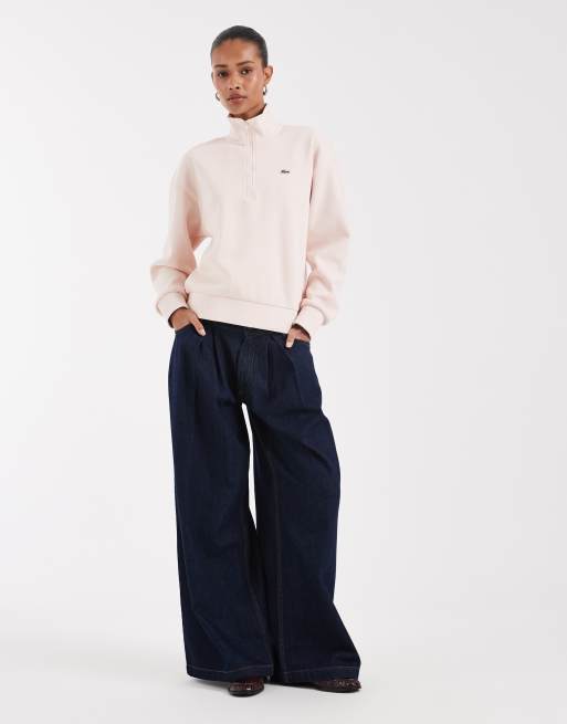 Lacoste high neck quarter zip sweatshirt in pale pink , 3 of 4