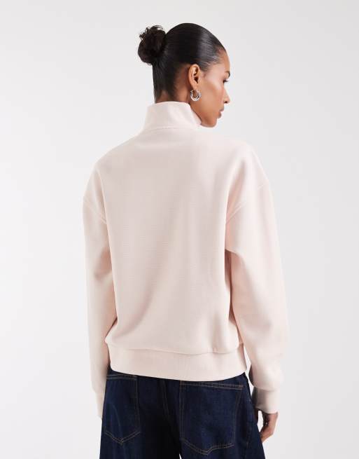 Lacoste high neck quarter zip sweatshirt in pale pink , 4 of 4
