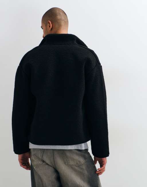Lacoste high neck zip through fleece sweatshirt in black, 3 of 5