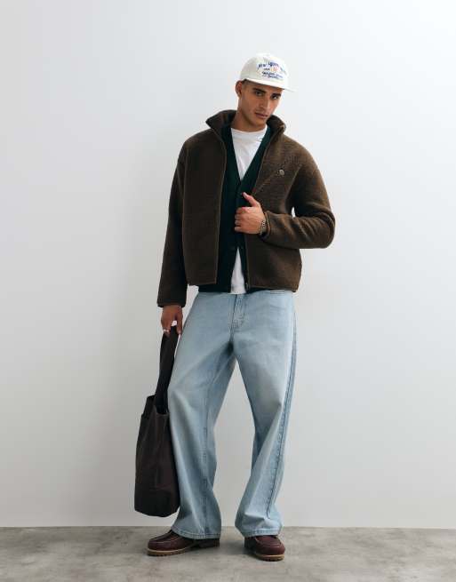 Lacoste high neck zip through fleece sweatshirt in tan, 2 of 5