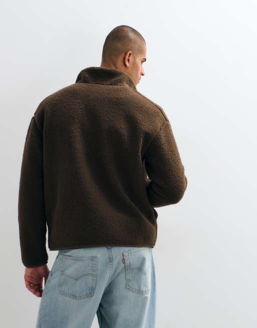 Lacoste high neck zip through fleece sweatshirt in tan, 4 of 5