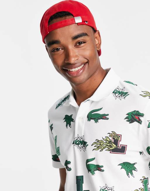 Lacoste Holiday all over print polo shirt in white | ASOS