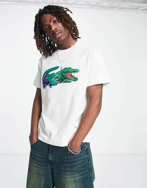 Lacoste Holiday large croc t shirt in white ASOS