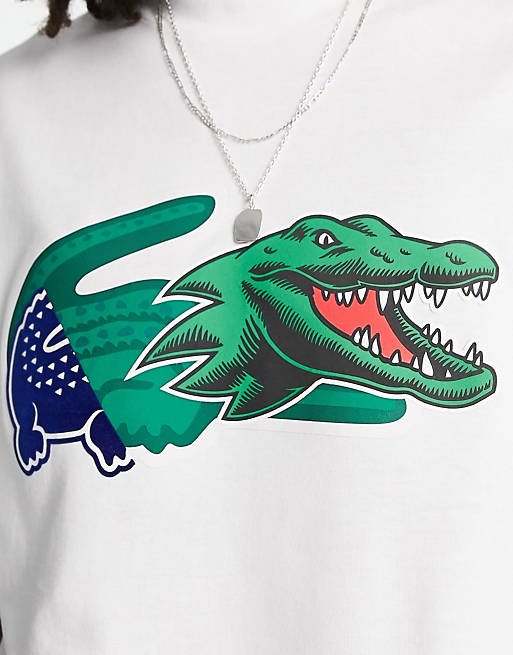 Lacoste – Holiday – T-Shirt in Weiß mit großem Krokodil-Print | ASOS
