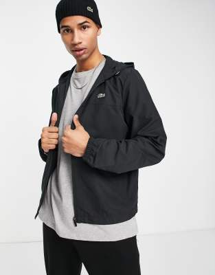 Lacoste hooded lightweight jacket in black