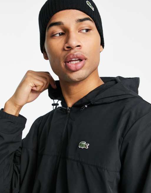 Lacoste hooded lightweight jacket in black