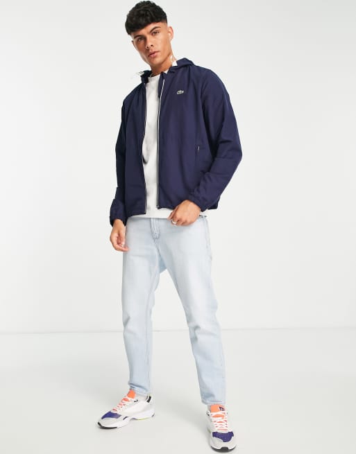 Lacoste hooded windbreaker jacket in navy ASOS