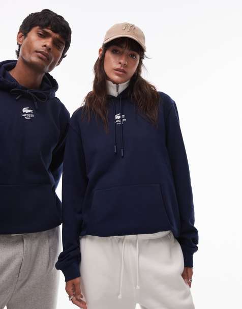 Lacoste - Hoodie met logo op de voorkant in marineblauw - view 1