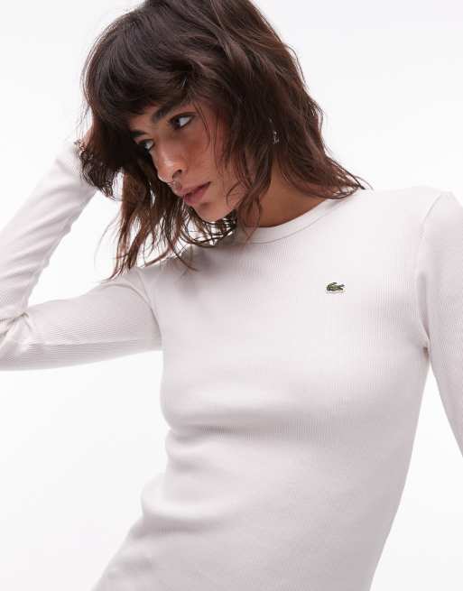 Lacoste - Hvid og ribstrikket T-shirt med lange ærmer, 2 af 4