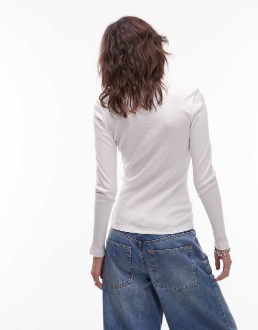 Lacoste - Hvid og ribstrikket T-shirt med lange ærmer, 3 af 4
