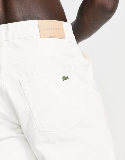 Lacoste - Hvide løstsiddende jeans i denim med fem lommer, 4 af 4