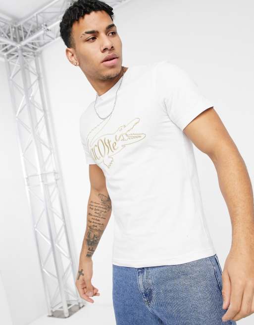 Lacoste Inside Croc Logo T Shirt In White Faoswalim