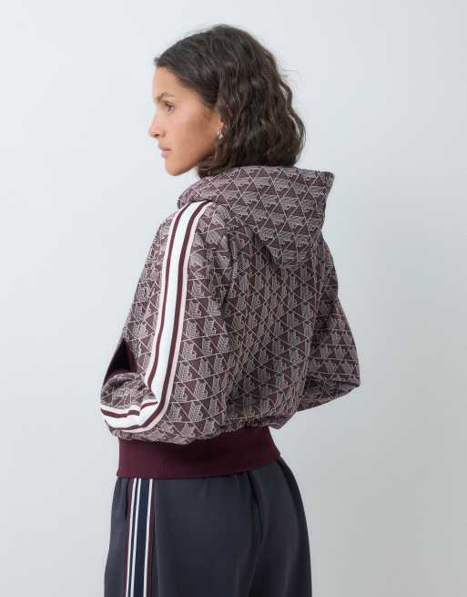 Lacoste jaquard co-ord monogram zip through hoodie in burgundy, 5 of 5