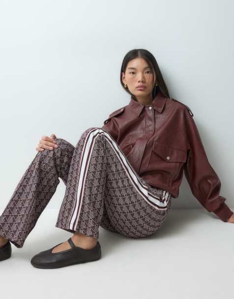 Lacoste jaquard monogram co-ord sweatpants in burgundy  - view 1
