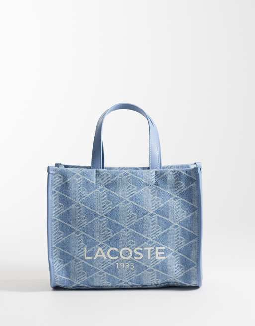 Lacoste – Jasnoniebieska jeansowa torba typu shopper ze wzorem z monogramem