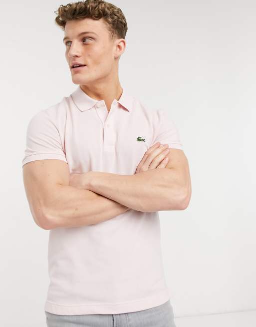 Lacoste – Jasnoróżowa dopasowana koszulka polo z piki