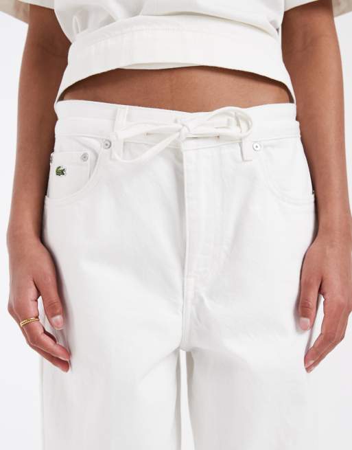 Lacoste – Jeans in Ecru mit geradem Schnitt und Paperbag-Bund, Kombiteil, 5 von 5