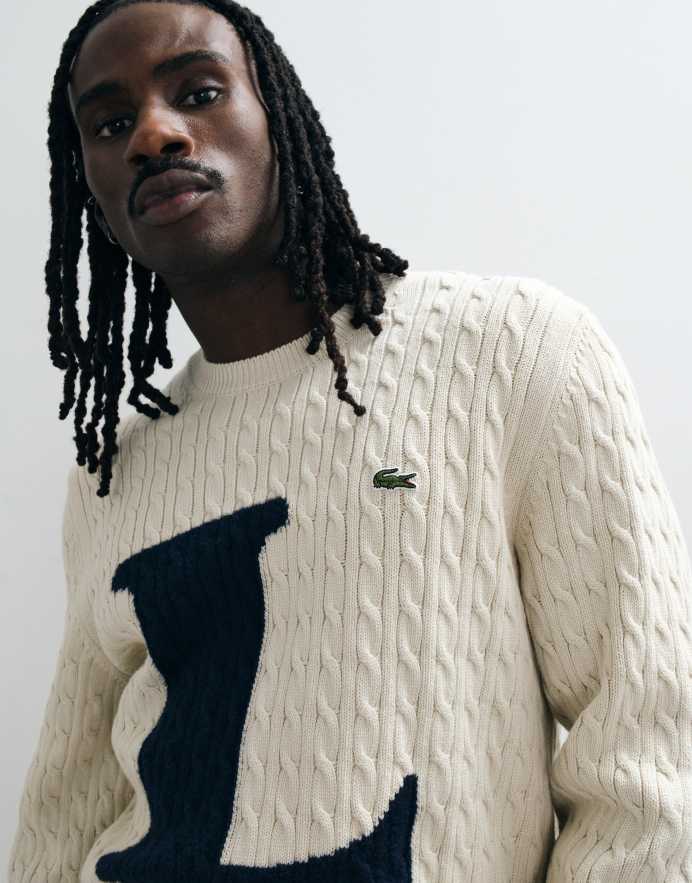 Lacoste jersey de punto de ochos con emblema de letras en crema