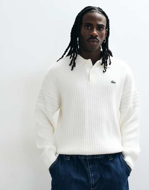 Lacoste jersey de punto de ochos tipo polo en crema - view 1