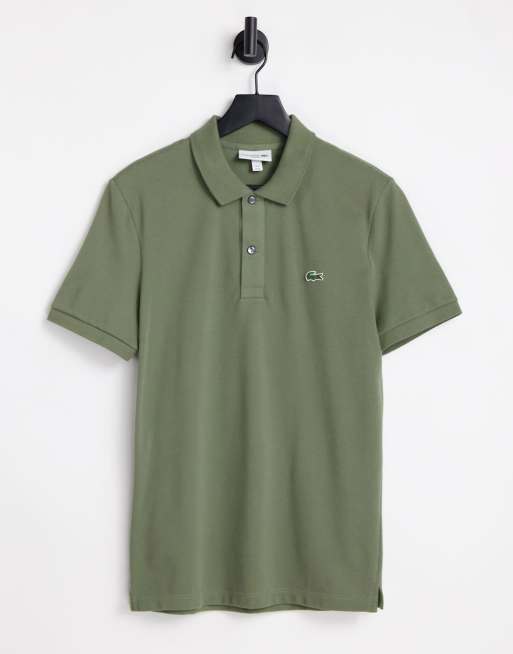 Lacoste – Kakifärgad pikétröja med smal passform 