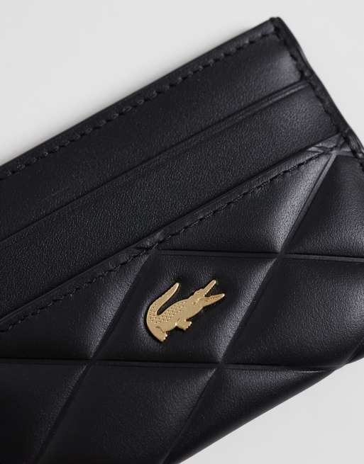 Lacoste Kartenetui aus gestepptem Leder mit Kroko-Detail in Schwarz, 2 von 3