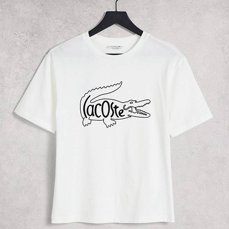Lacoste – Kastiges T-Shirt mit neuem Krokodillogo in Weiß | ASOS