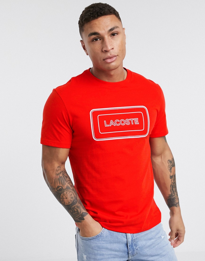 Lacoste - Katoenen T-shirt met reflecterend logo op de borst in rood