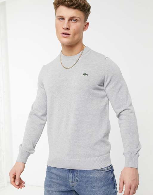 Lacoste - Katoenen trui met ronde hals in lichtgrijs