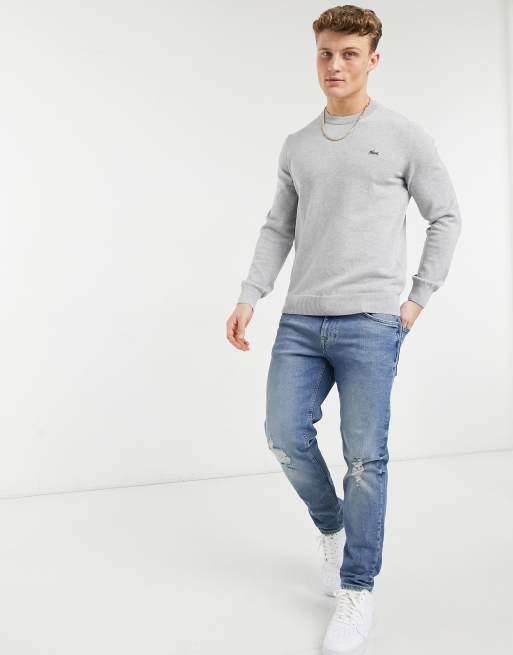 Lacoste - Katoenen trui met ronde hals in lichtgrijs, 4 van 4