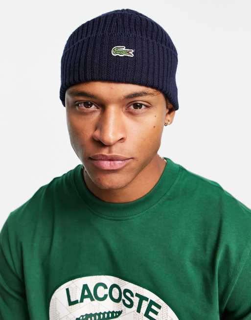 Lacoste knit beanie in navy ASOS