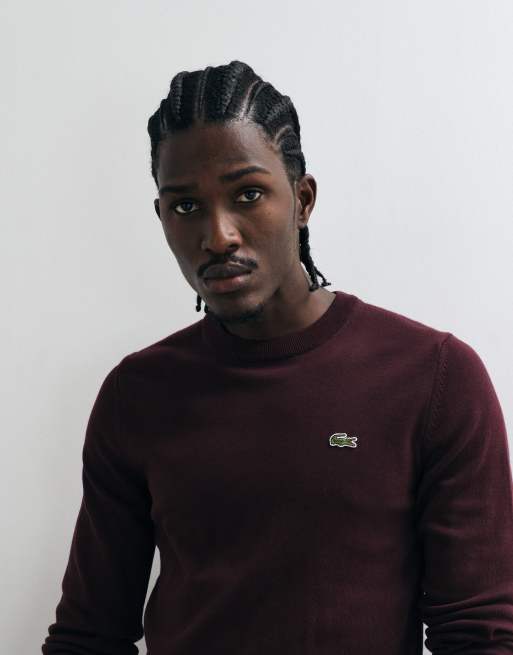 Lacoste knit cotton jumper in burgundy, 2 of 5