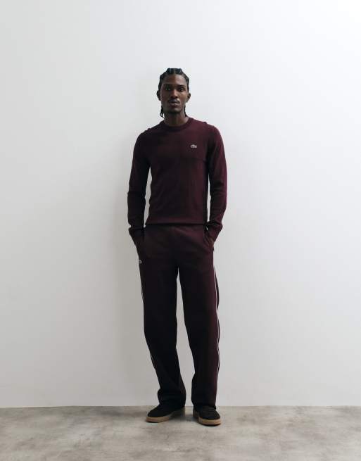 Lacoste knit cotton jumper in burgundy, 3 of 5