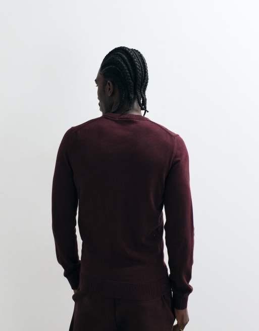 Lacoste knit cotton jumper in burgundy, 4 of 5