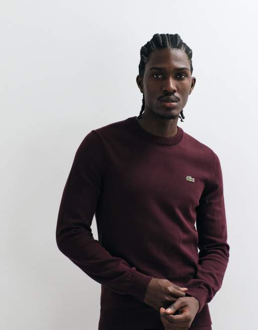 Lacoste knit cotton jumper in burgundy, 5 of 5