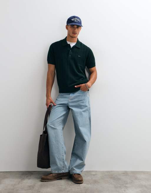 Lacoste knit ribbed polo in dark green, 2 of 5