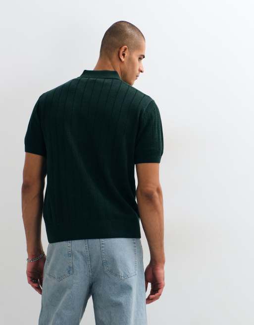 Lacoste knit ribbed polo in dark green, 3 of 5