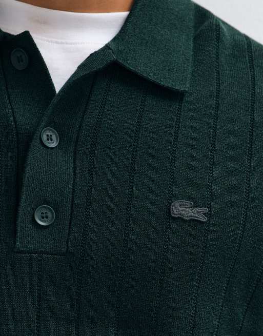 Lacoste knit ribbed polo in dark green, 4 of 5