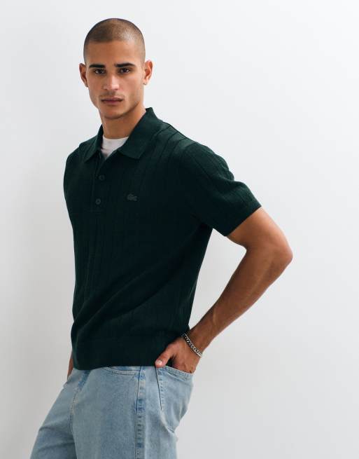 Lacoste knit ribbed polo in dark green, 5 of 5