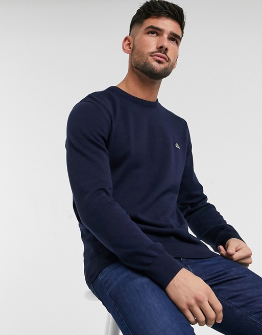 Lacoste knitted logo jumper in navy